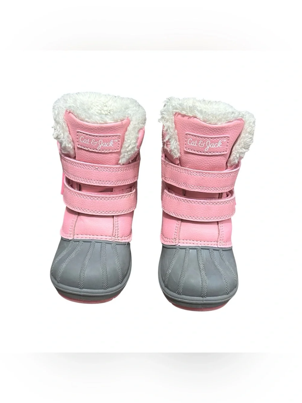 Cat & Jack Girls Pink Gray Faux Fur Winter Snow Boots Size 8 Toddler